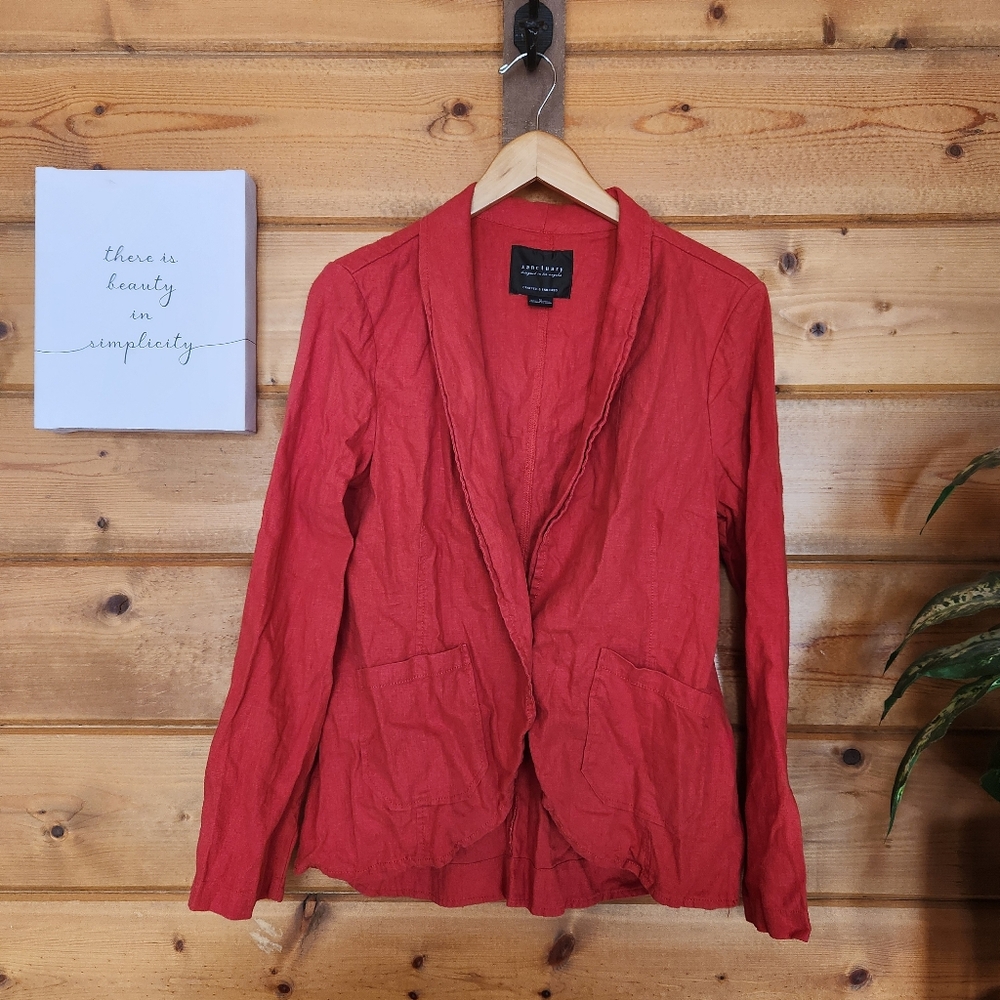 Sanctuary Linen Blend Single button Pockets Red One Button Jacket Blazer Size‎ M